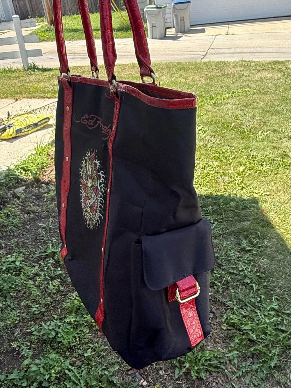 Ed Hardy Black Tote with Red Trim and Tattoo Graphic